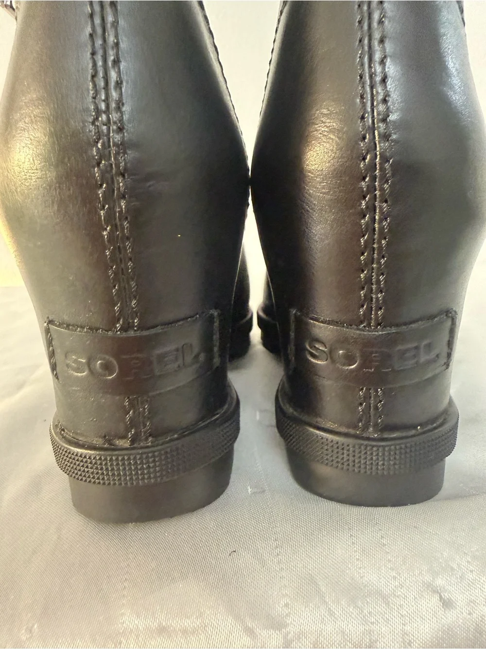 Sorel Black Leather Wedge Ankle Boot with Side Zip Detail